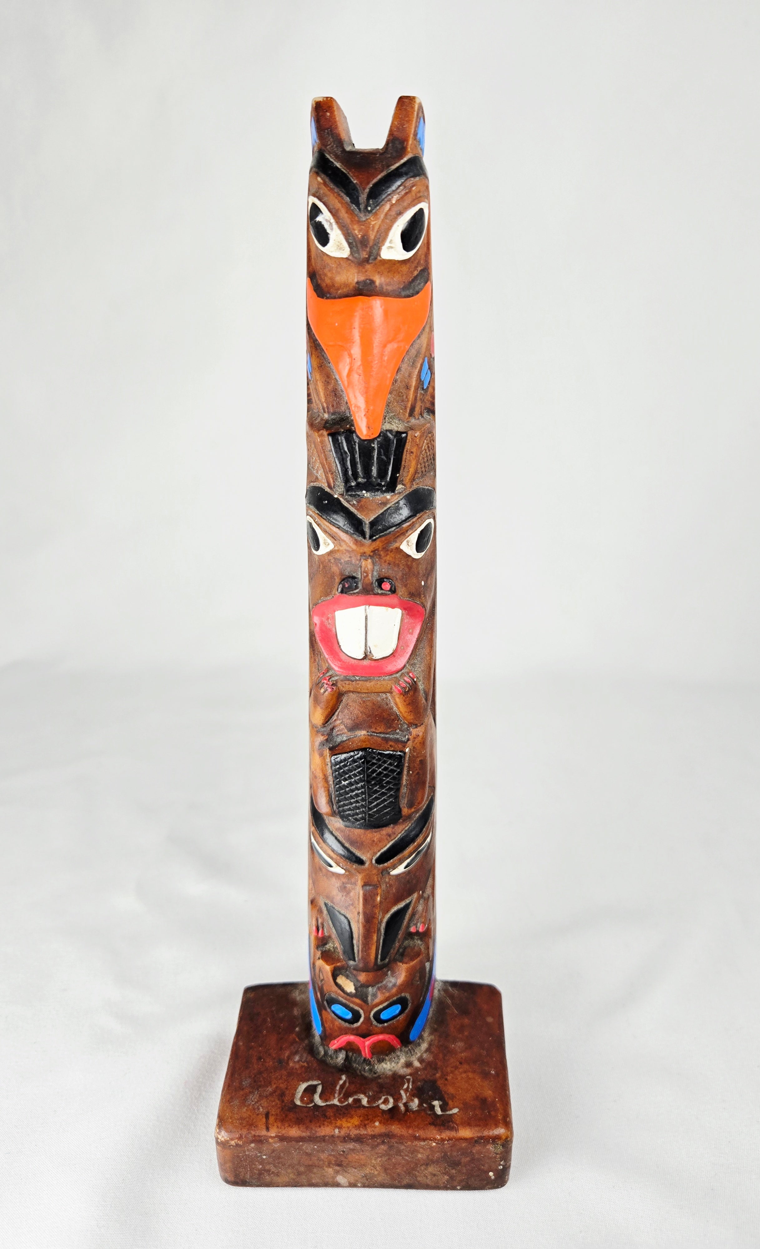 Alaskan Hand-Carved Wooden Totem Sculpture – Authentic Alaska Craft | 9" | Tribal Art