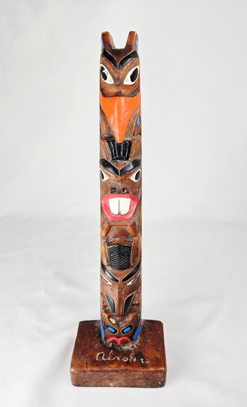 Alaskan Hand-Carved Wooden Totem Sculpture – Authentic Alaska Craft | 9" | Tribal Art