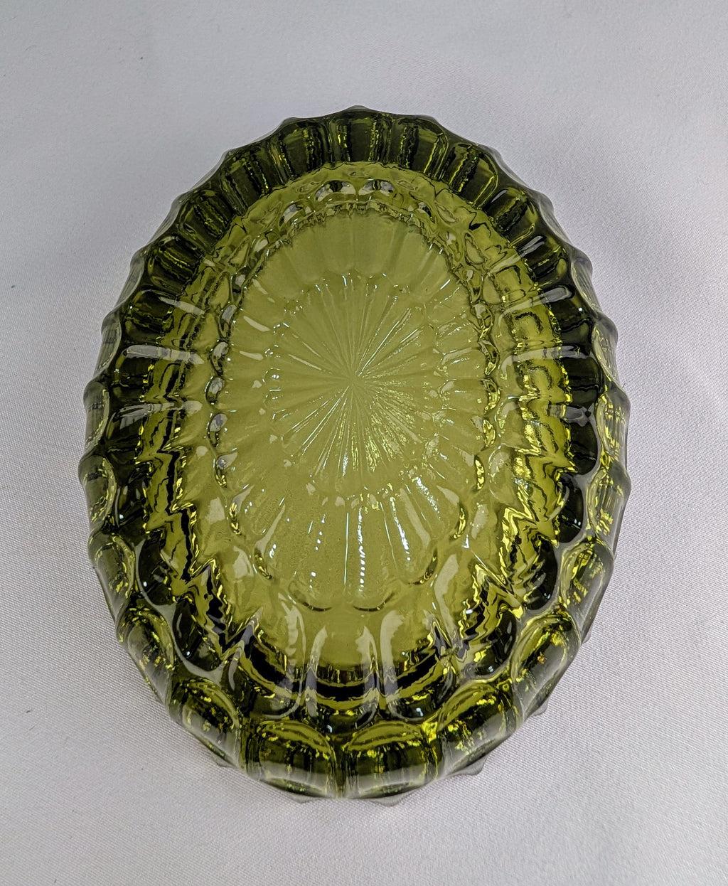 Vintage Olive Green Frostia Style Pressed Glass Trinket Dish Catchall Bowl Ashtray