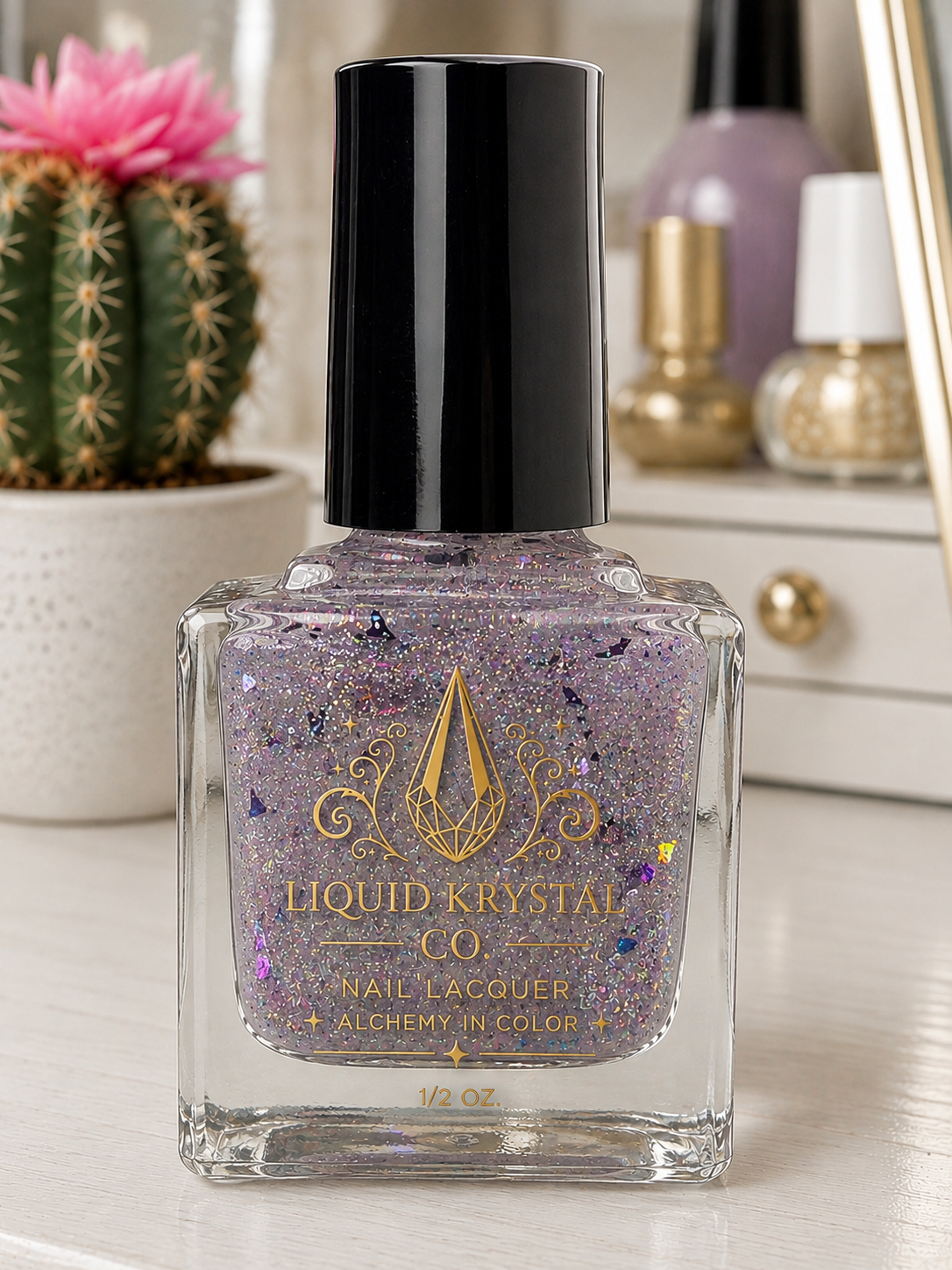 Aetherdust by Liquid Krystal Co. – Silver Holographic Nail Polish with Multichrome Chameleon Flakes | Sheer Buildable Indie Lacquer