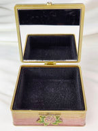 Ornate Floral Enamel Mirrored Jewelry Box Raised Rose Rhinestones Gold Tone Jay Strongwater Style 4"