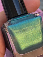 Feu Follet Green Nail Polish with Luminous Chartreuse & Gold Shimmer | Liquid Krystal Co