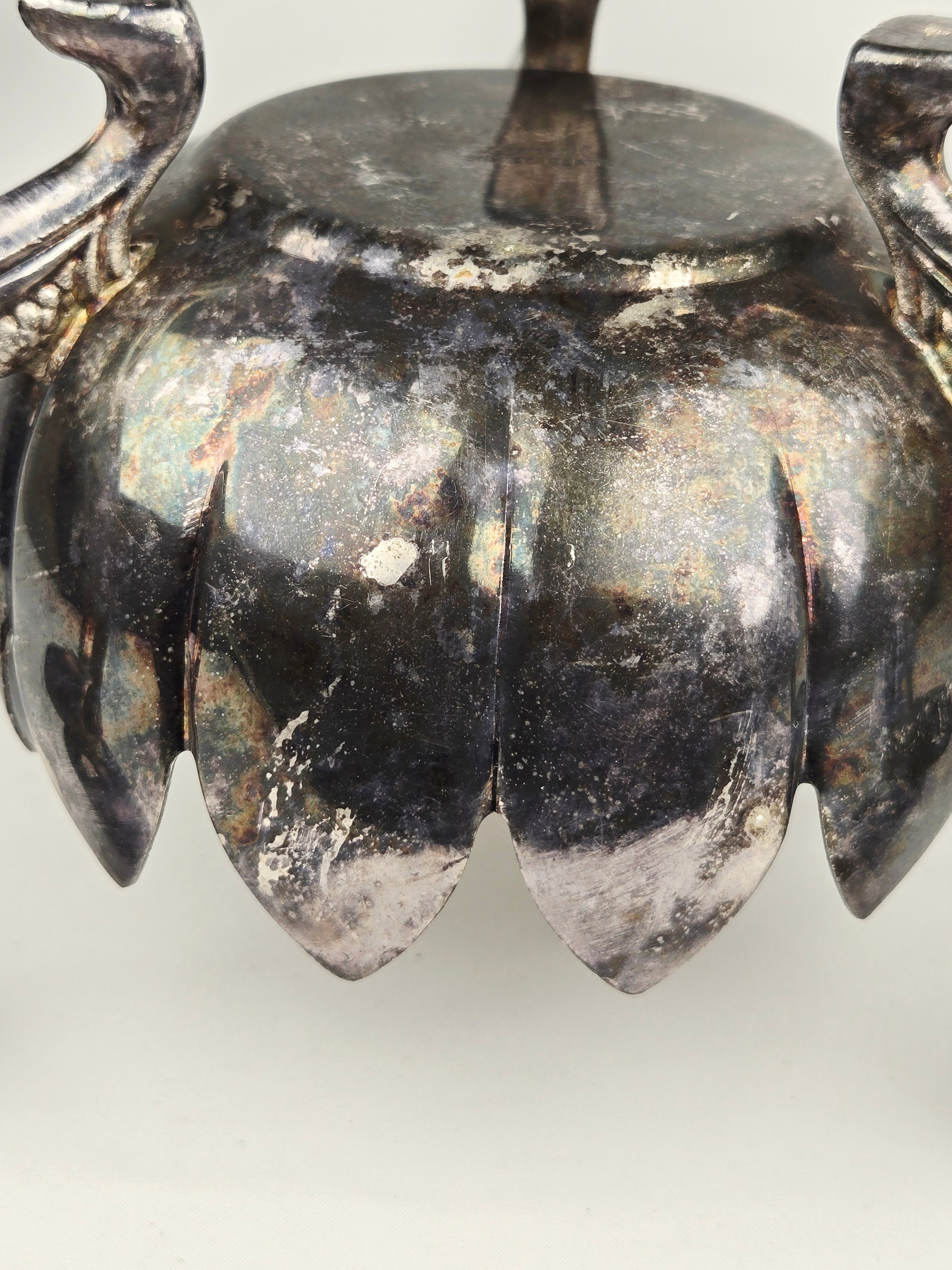 Leonard Silver Plate Lotus Candle Holder Centerpiece | Vintage Triple Arm Candelabra Bowl