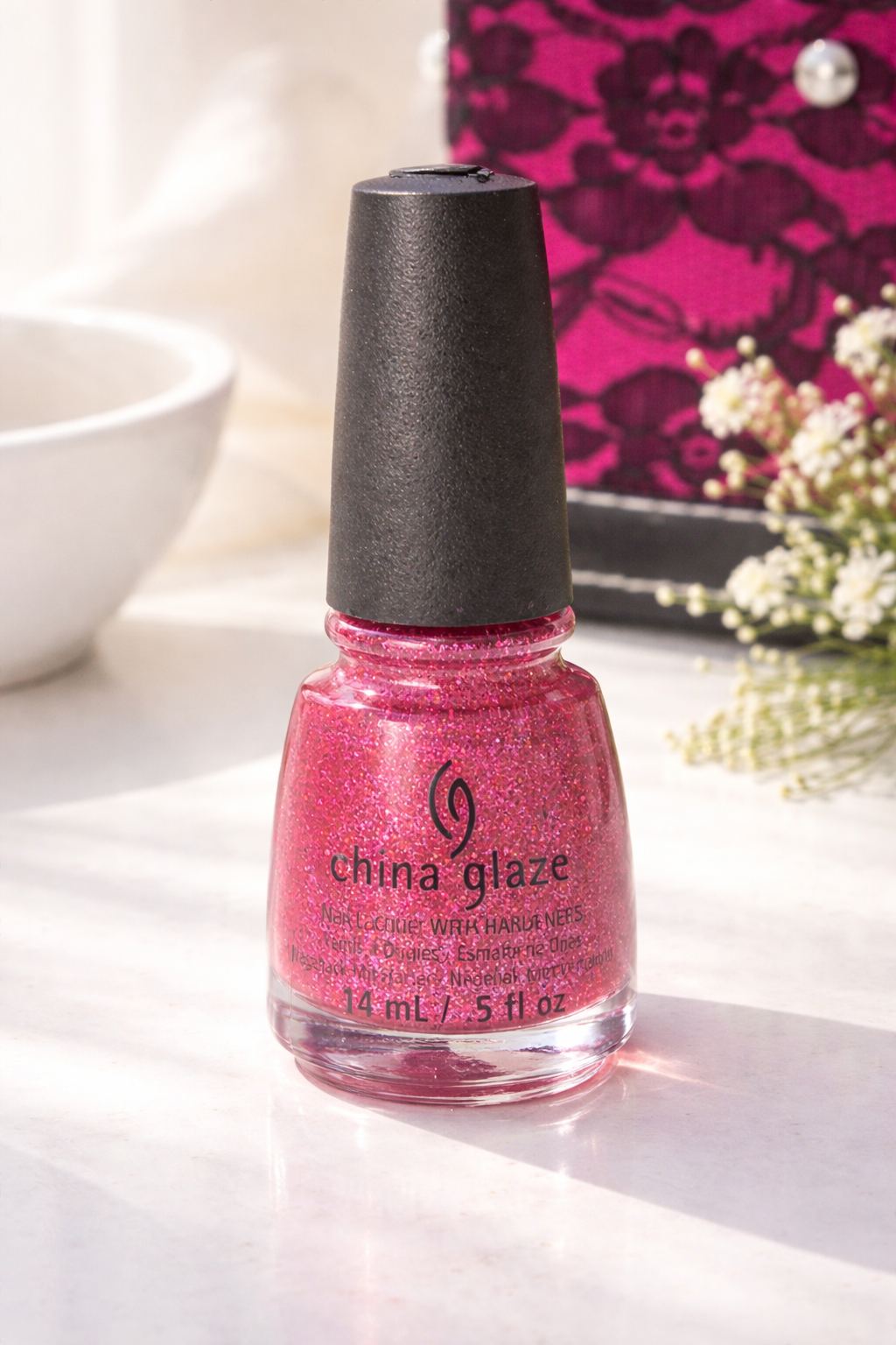 China Glaze “Put a Bow On It” Pink Glitter Nail Polish – Discontinued Holiday Shade 14ml