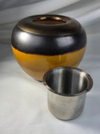 Crackle Glaze Ceramic Vessel with Removable Metal Insert Firepot