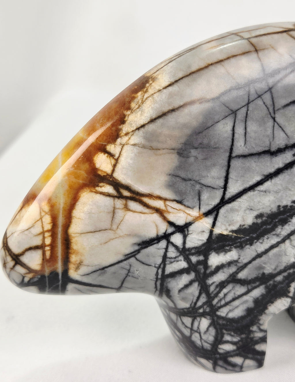 Picasso Jasper Zuni Fetish Bear Carving Sculpture – Natural Stone Animal Figurine, Earth Tone Home Decor, Rustic Boho Accent XL