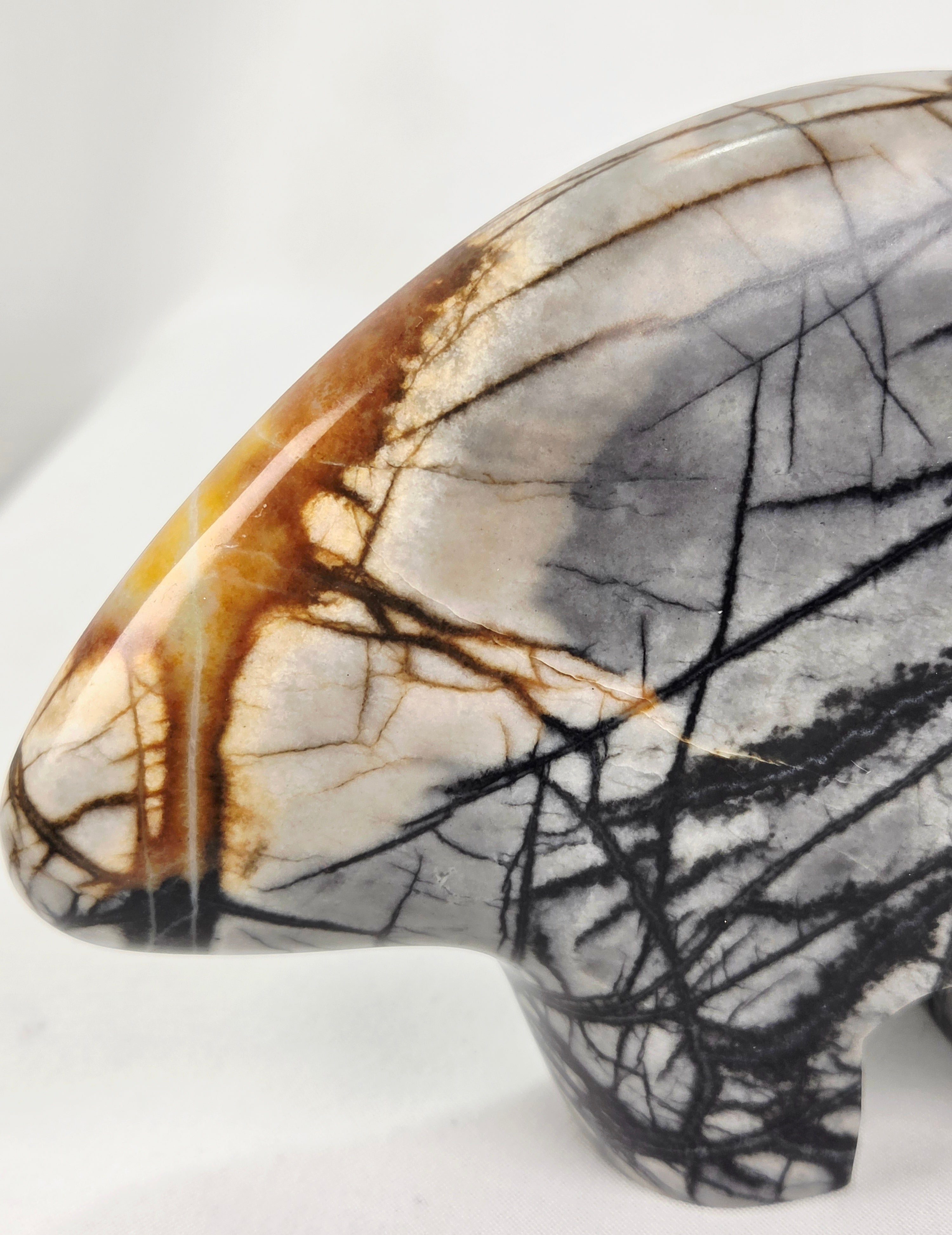 Picasso Jasper Zuni Fetish Bear Carving Sculpture – Natural Stone Animal Figurine, Earth Tone Home Decor, Rustic Boho Accent XL