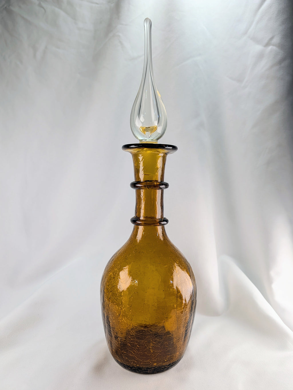 Mid Century Amber Genie Bottle Barware with Flame Stopper Art Glass Display