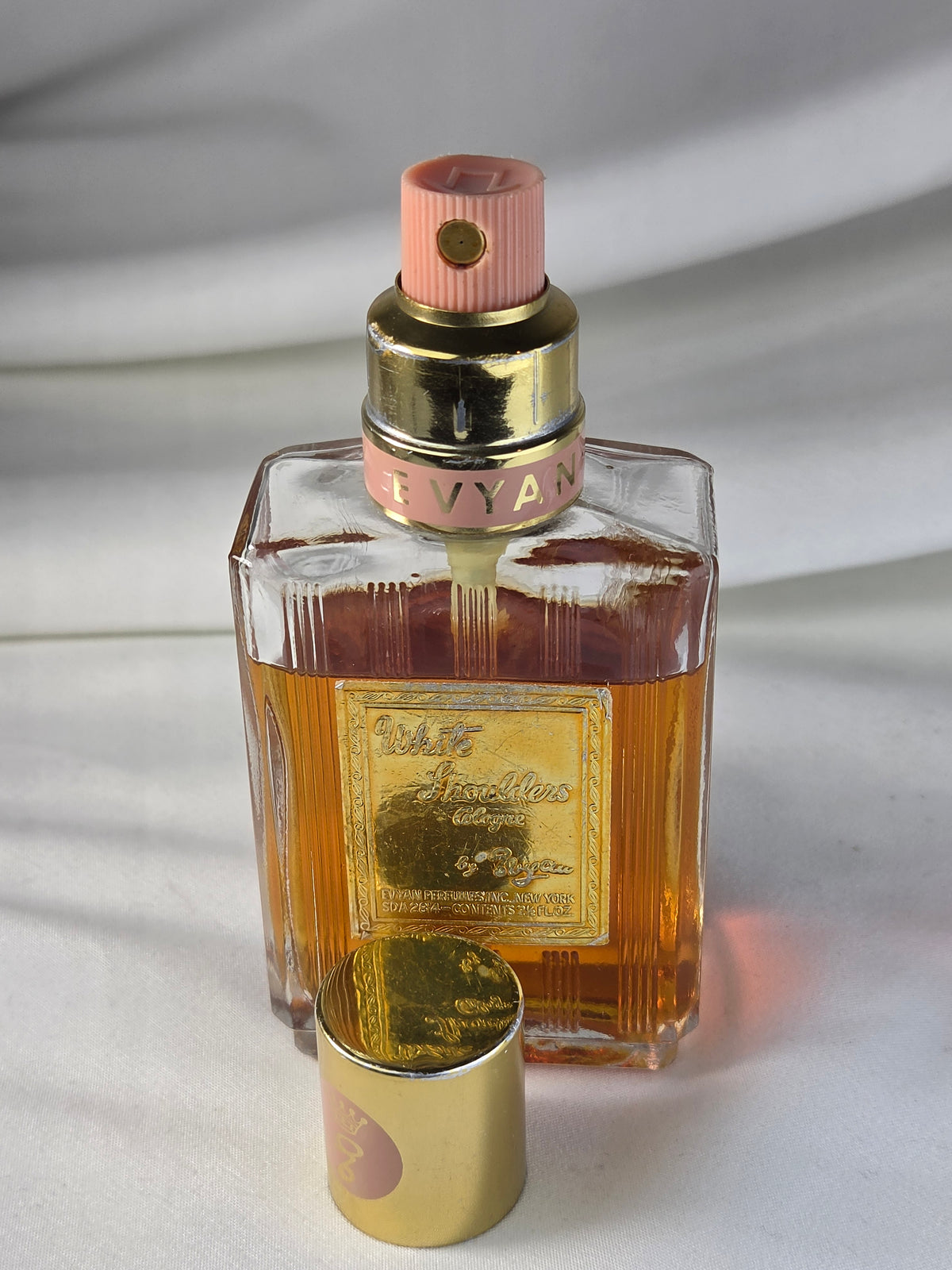 Vintage Evyan White Shoulders Cologne 2.5 oz Gold Plaque Bottle