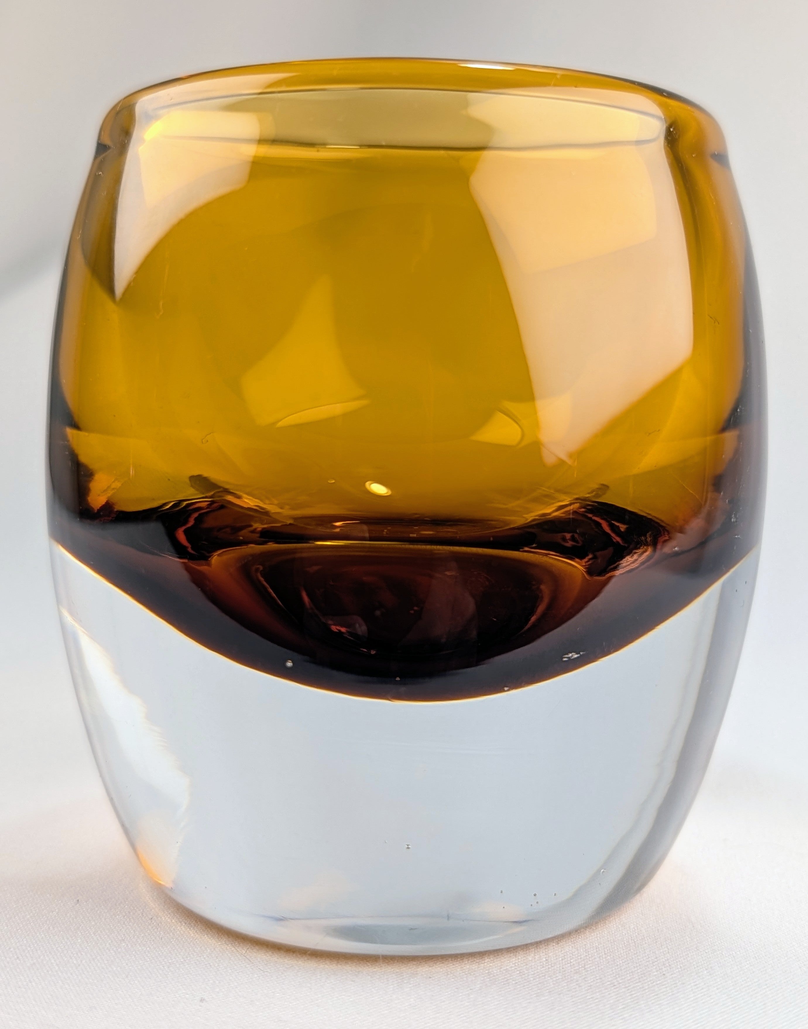 Amber Scandinavian Art Glass Vase Heavy Clear & Honey Glass Modern Decor