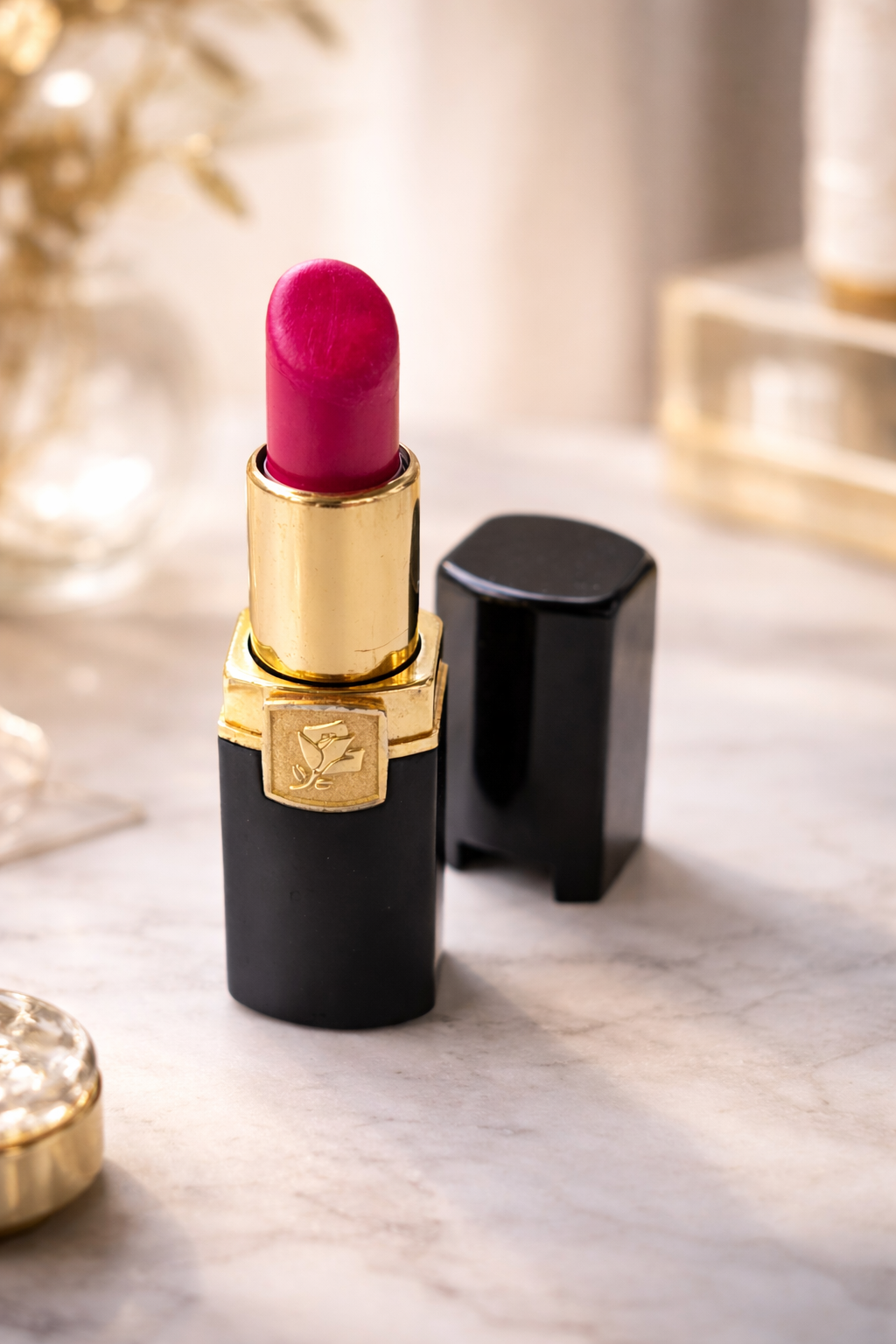 Lancôme Vintage Magenta Lipstick (.15 oz) — Classic Bold Pink, Black & Gold Tube