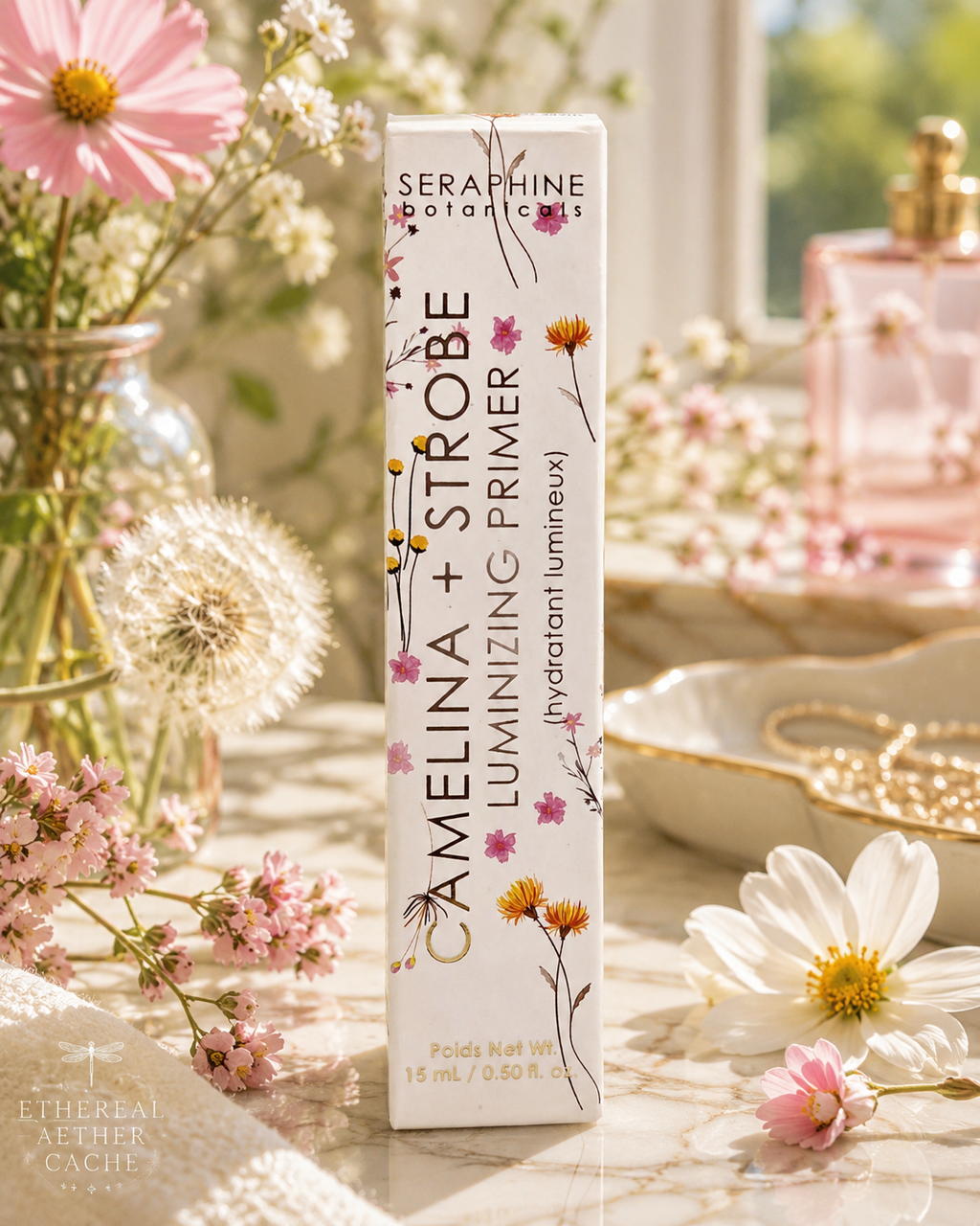 Seraphine Botanicals Camelina + Strobe Luminizing Primer 15ml | Hydrating Glow Primer | Clean Beauty Makeup Base