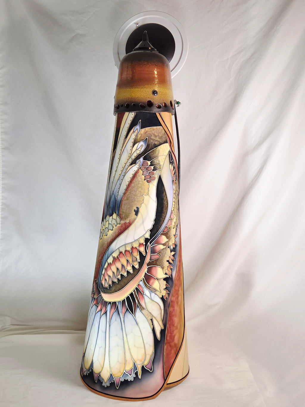 Barbara Woods Northern Pheasant Original Hand-Painted Silk Ceiling Pendant Light 31" with Fan Adapter