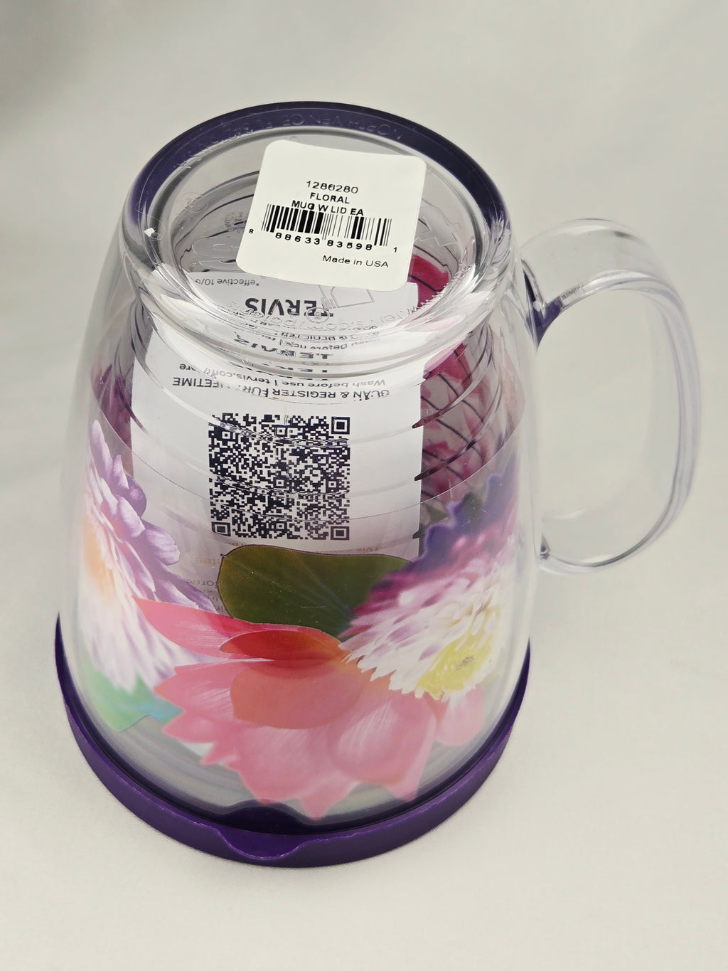 Tervis Double Wall Floral Travel Mug With Purple Lid & Handle – Insulated Coffee Cup