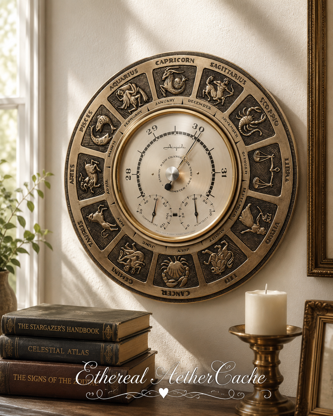 Airguide Zodiac Barometer Hygrometer Thermometer 14" Wall Plaque Vintage Astrology Decor