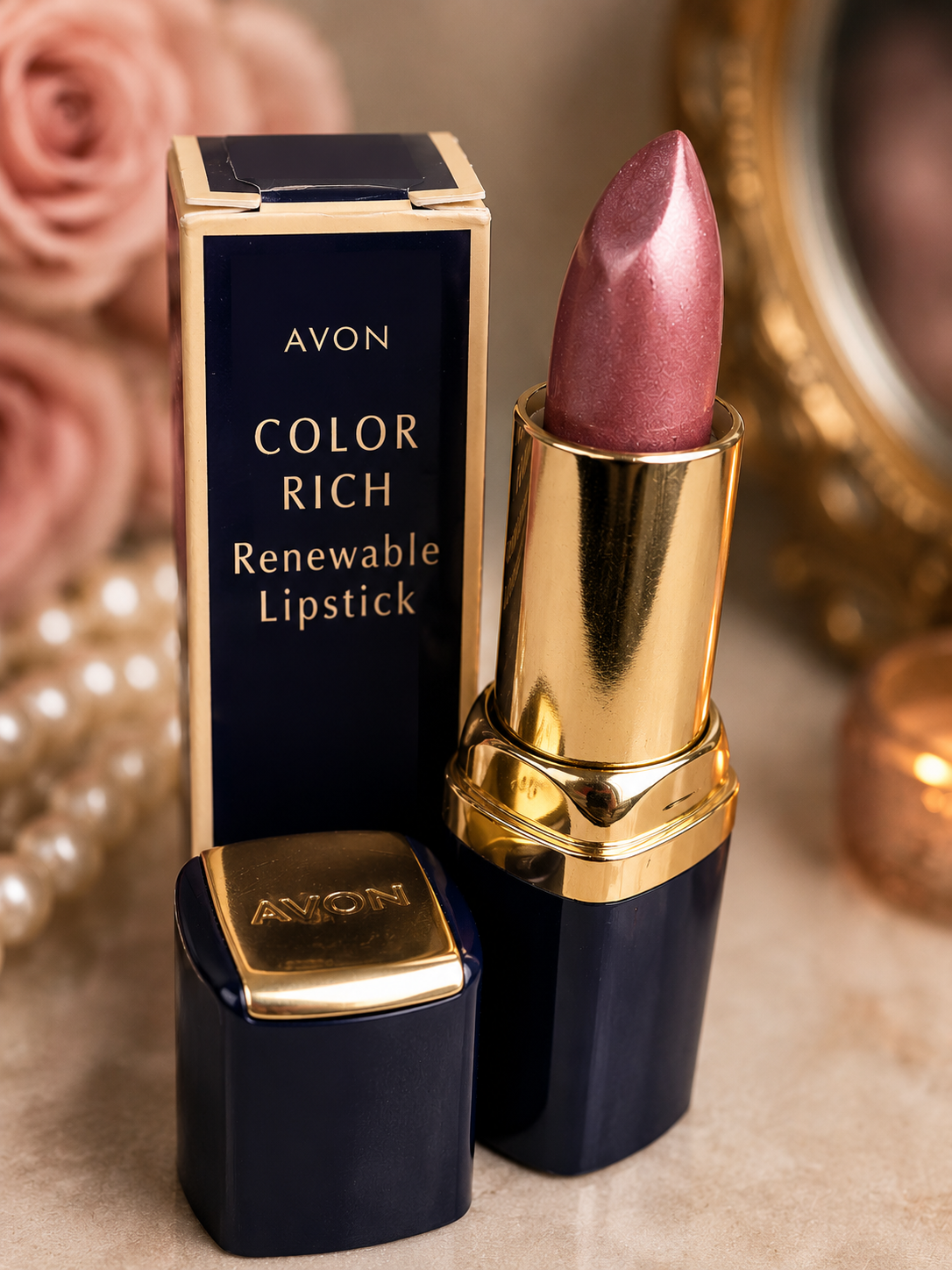 Vintage Avon Color Rich Renewable Lipstick Rare Rose — NOS 1980s Mauve Pink Lip Color with Box