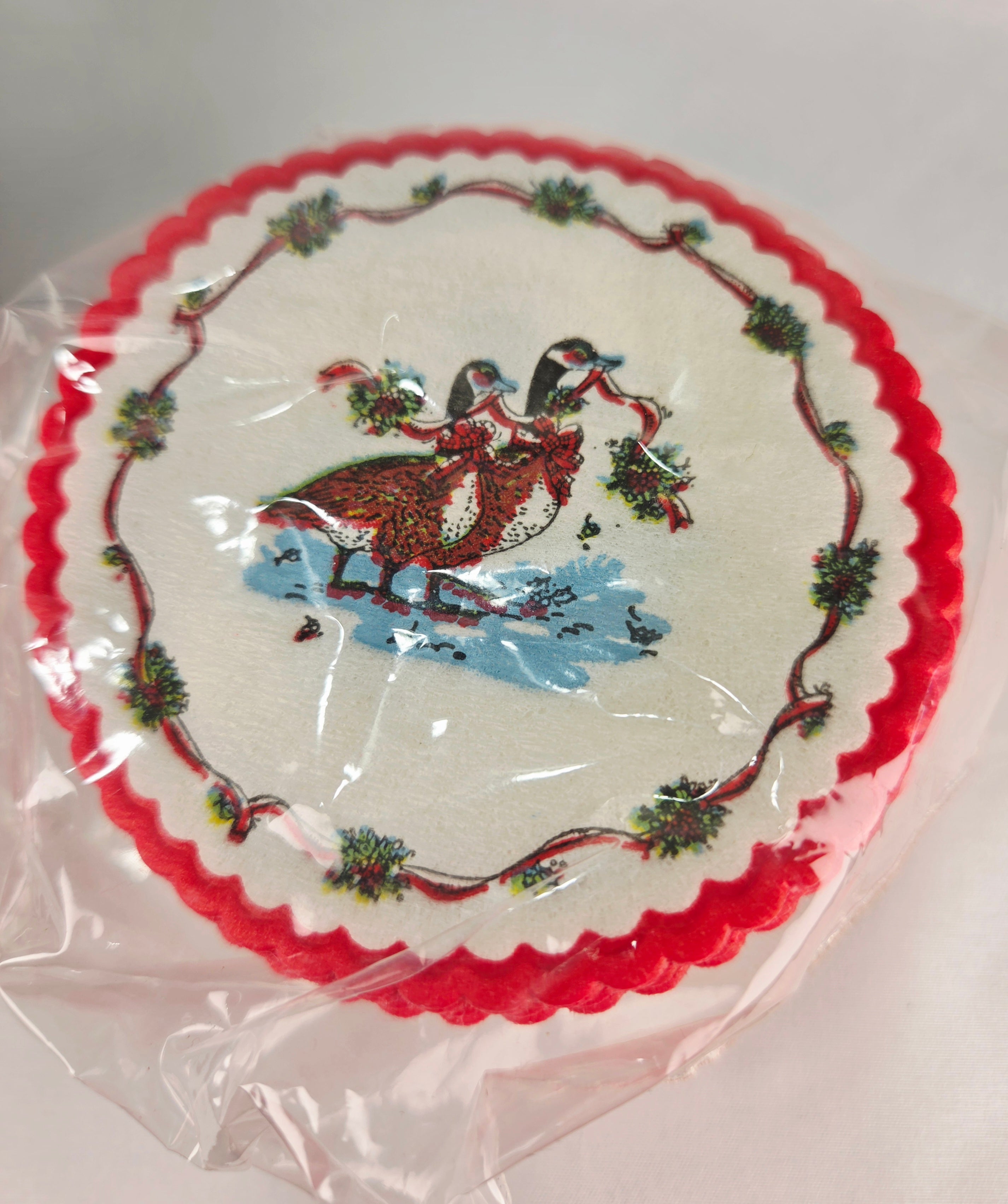 Vintage Potpourri Press Christmas Geese Tin w Matching Coaster Set Holiday Decor