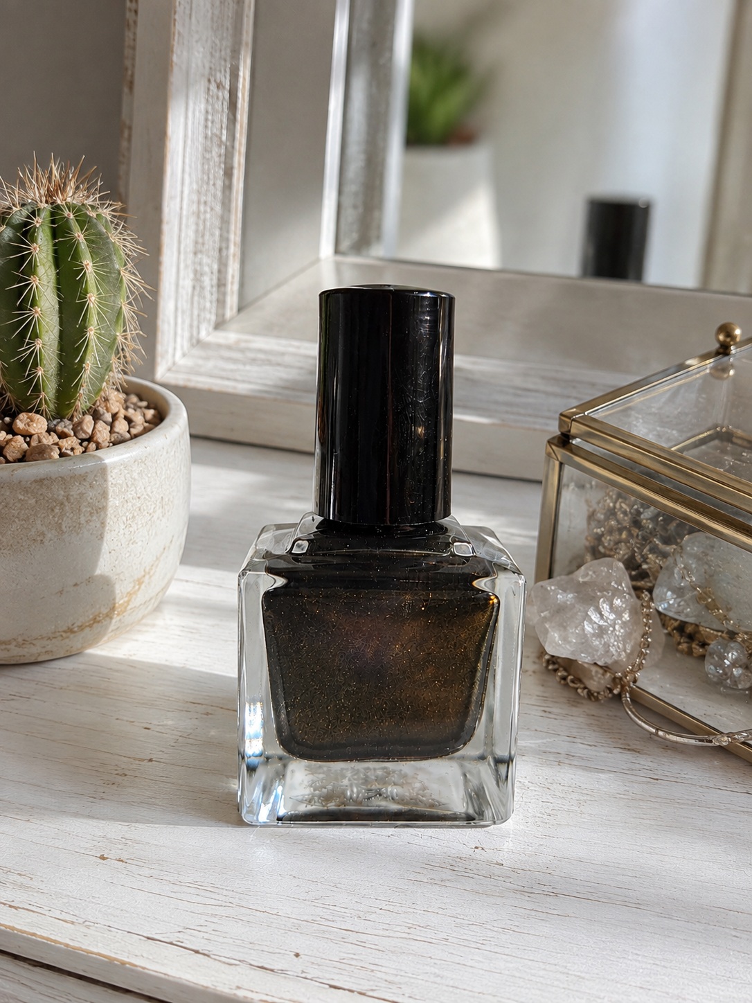 Liquid Krystal Co. Gilded Raven Prototype Nail Lacquer | Black Crelly with Antique Gold Shimmer | One-of-a-Kind Handmade Indie Polish