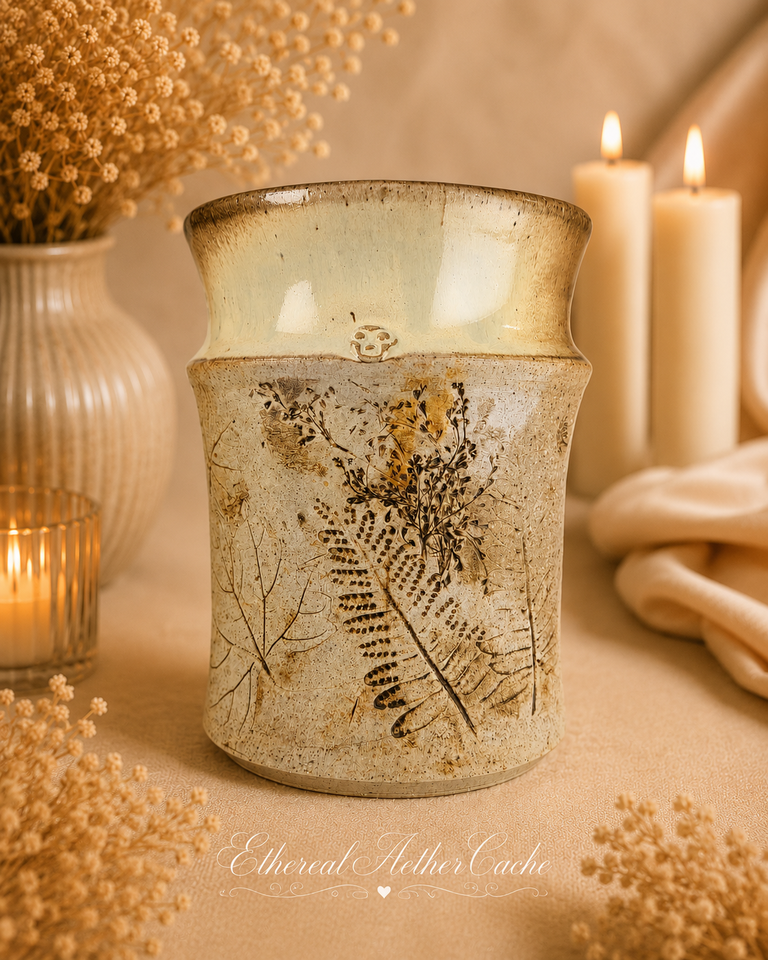 Handcrafted Studio Pottery Botanical Vase | Signed Artisan Stoneware Vase | 6" Rustic Floral Ceramic Home Decor