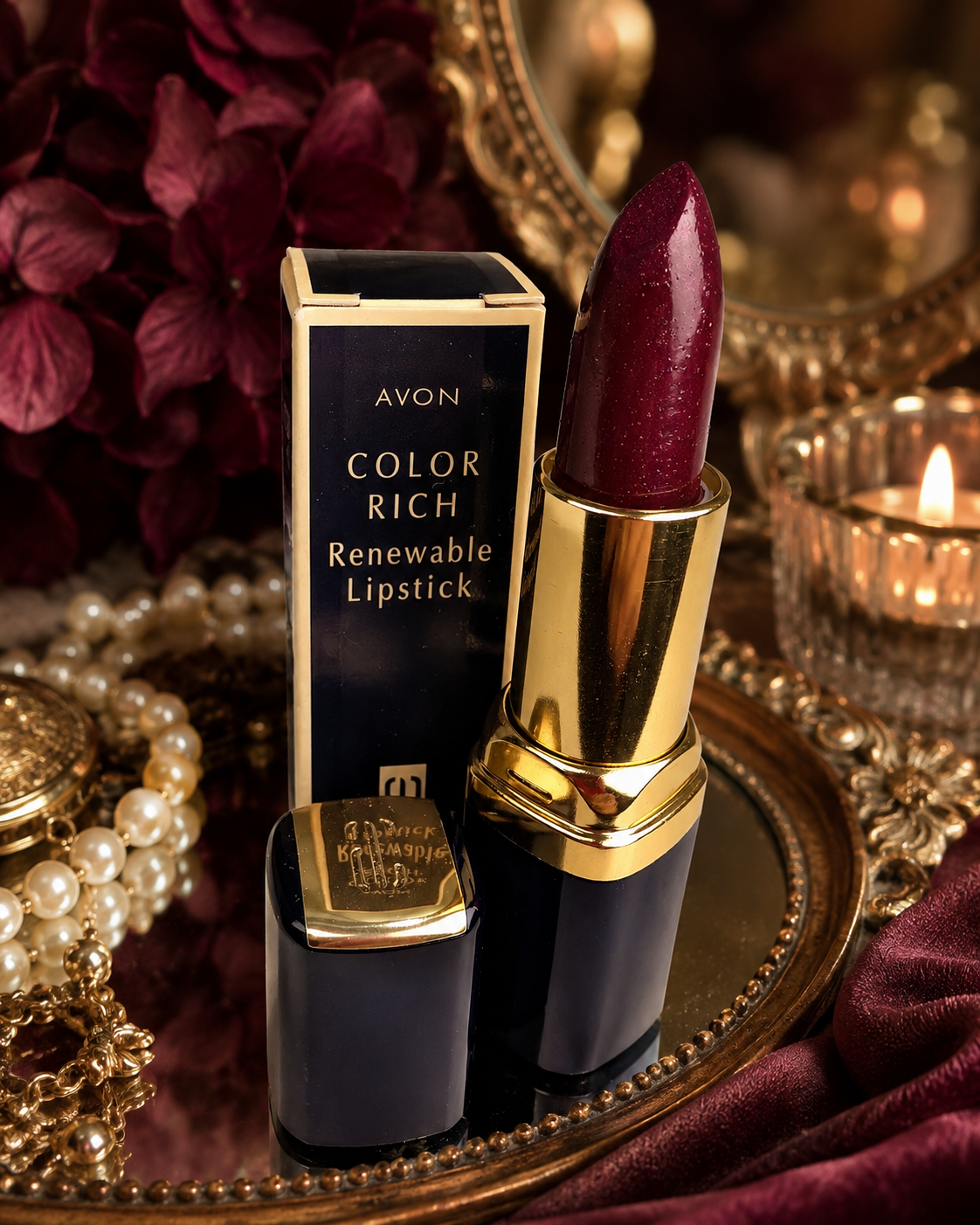 Vintage Avon Color Rich Renewable Lipstick Midnight Rose Plum Shimmer Gothic Dark Plum