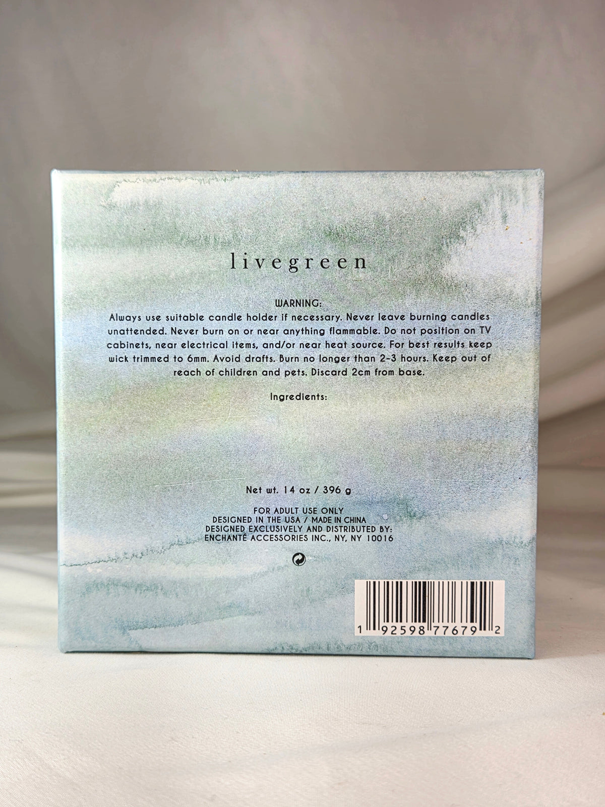 LiveGreen Sea Salt Citrus Soy Blend Candle 14 oz Three Wick Boxed Essential Oils