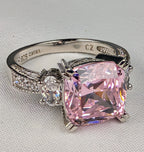 925 Sterling Silver Pink CZ Statement Ring Size 7 Vintage-Inspired Cocktail Ring