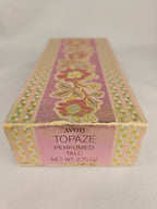 Vintage Avon Topaze Perfumed Talc 2.75 oz with Original Box – Appears Full Golden Fragrance Powder Collectible