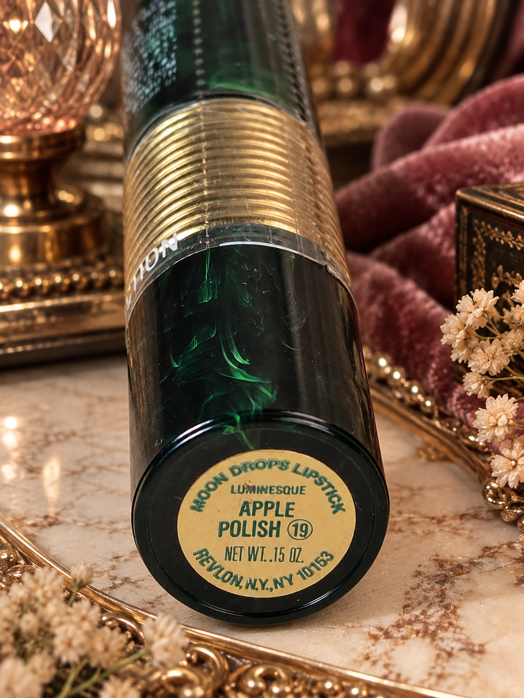 Vintage Revlon Moon Drops Luminesque Apple Polish 19 Lipstick Sealed 0.15 oz