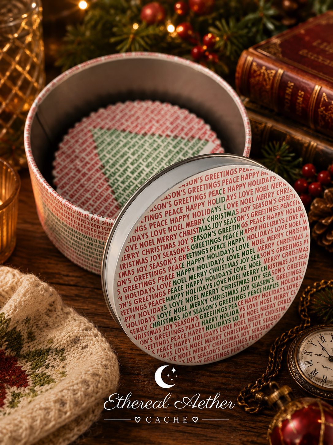 Vintage Holiday Tin O' Coasters with Decorative Tin & Coasters