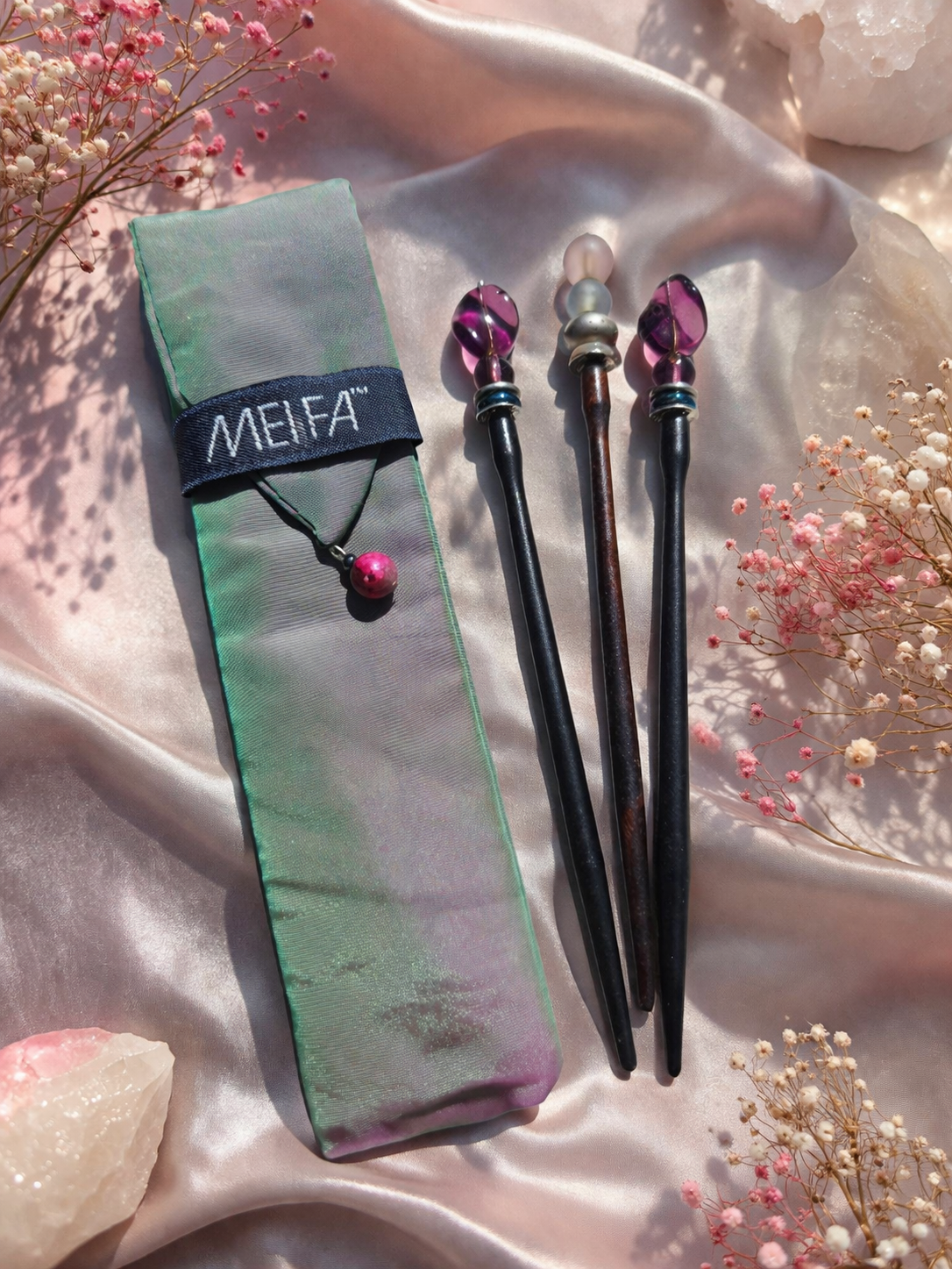 MEI FA Hairstyx - Vintage-Inspired Beaded Hair Sticks Set (3-Piece with Pouch)