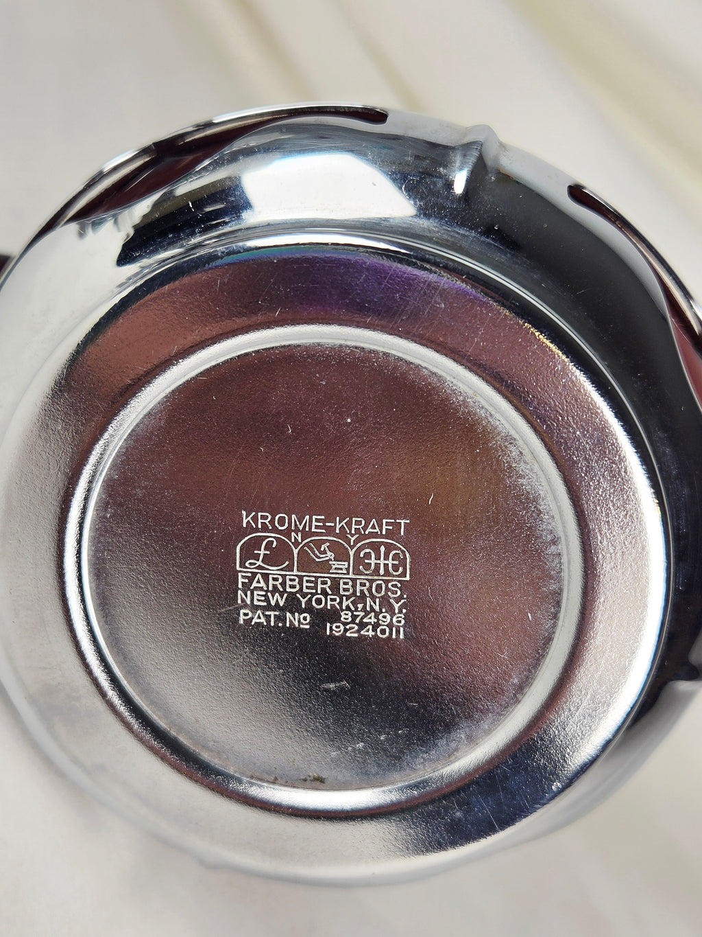 Vintage Farber Bros Krome-Kraft Amethyst Glass Creamer Sugar Bowl & Chrome Tray