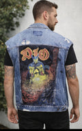 Custom Eddie Munson Tribute Battle Vest American Eagle Hand Painted DIO Inspired Denim Jacket L/G Upcycled One of a Kind