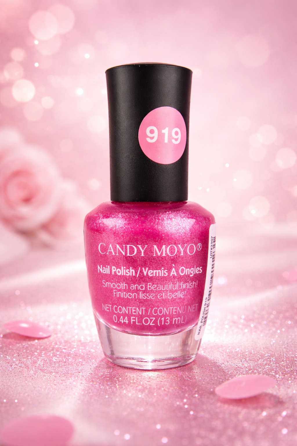 Candy Moyo Nail Polish #919 Bright Pink Shimmer Glitter 0.44 oz / 13mL
