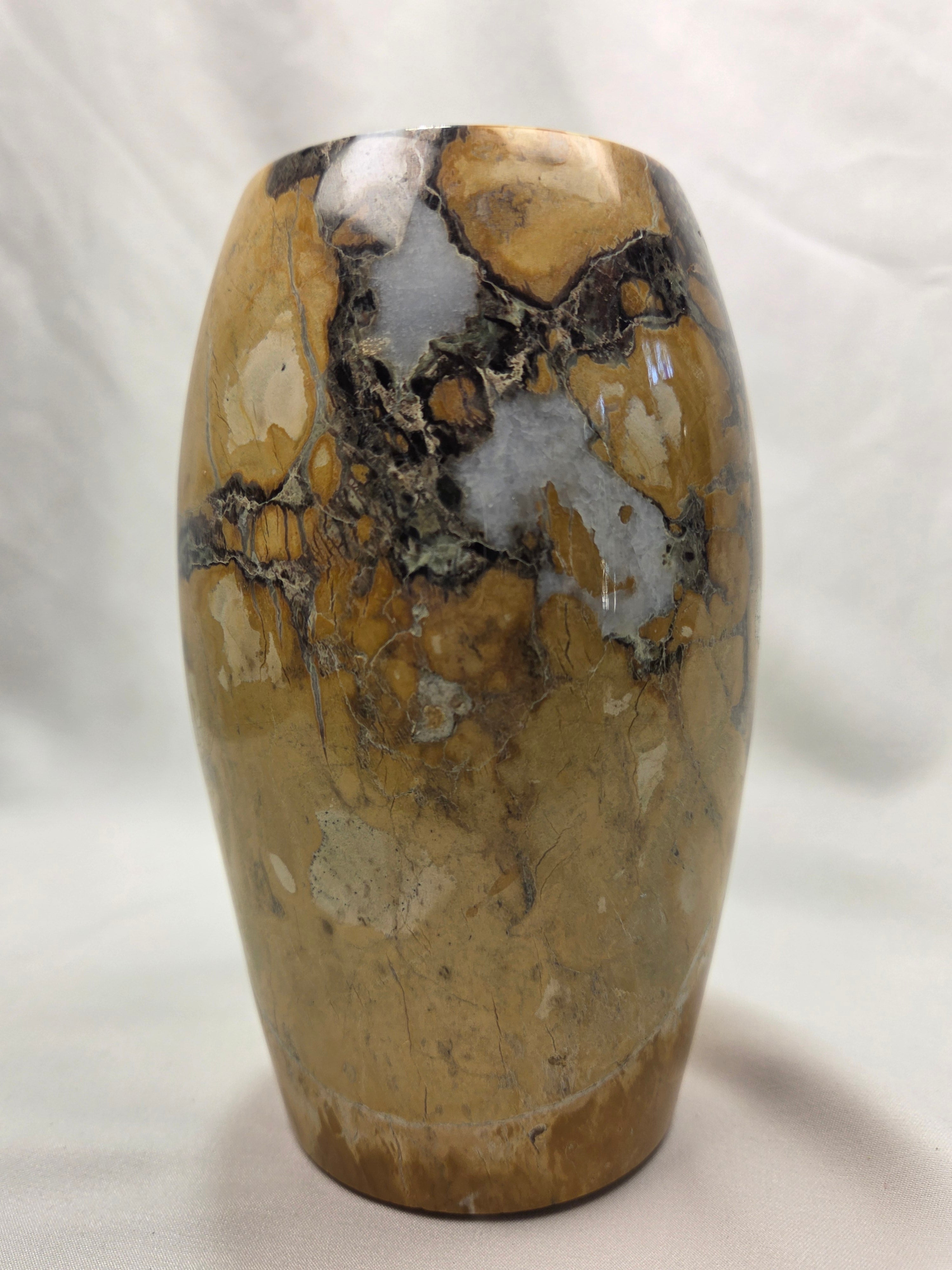 Vintage Polished Natural Stone Vase 6.5" Heavy Brecciated Jasper Marble Decor - Ibis Jasper Style
