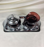 Vintage Farber Bros Krome-Kraft Amethyst Glass Creamer Sugar Bowl & Chrome Tray
