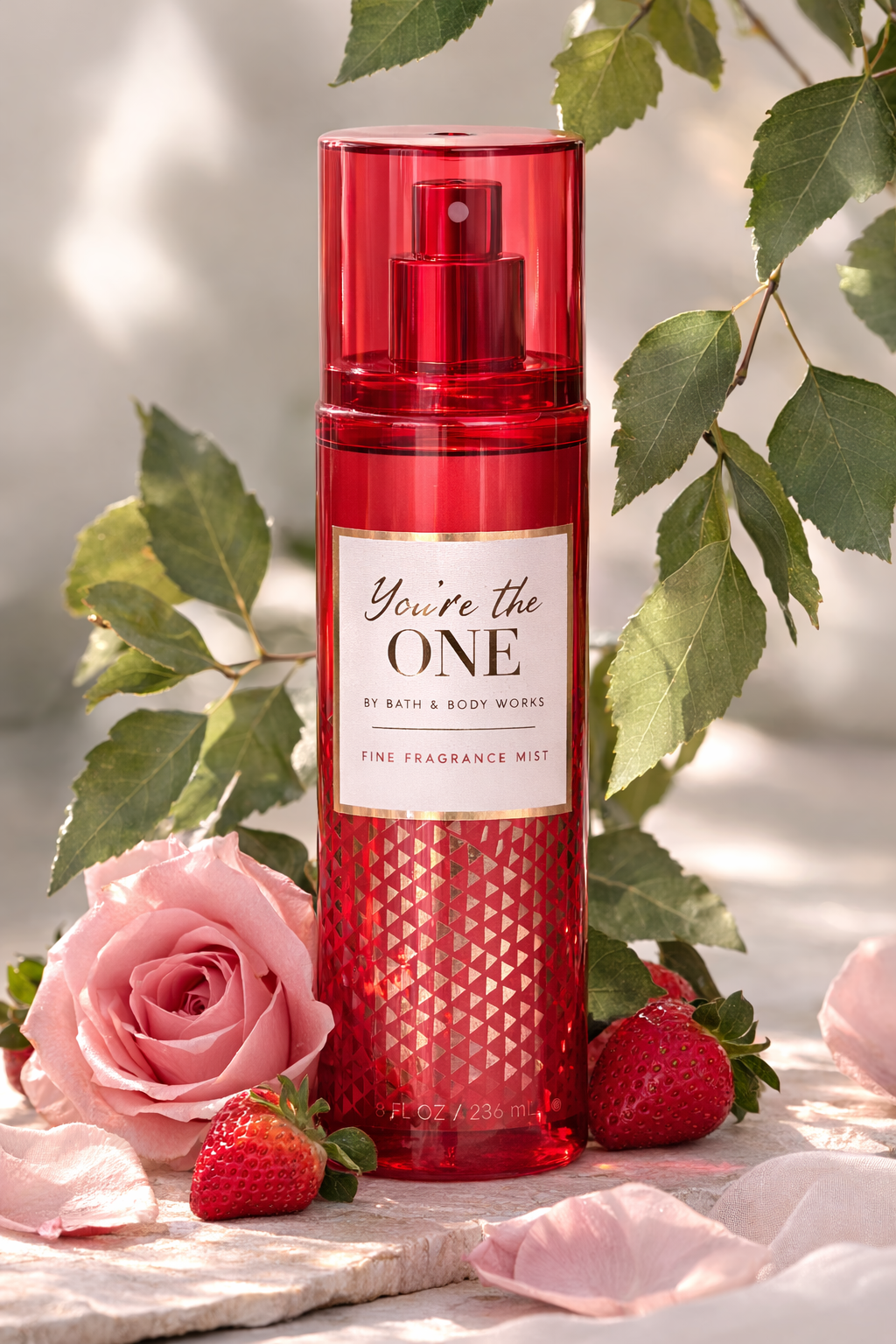 Bath & Body Works You’re the One Fine Fragrance Mist 8 fl oz / 236 mL A rich, romantic blend centered around velvety rose and sweet strawberry, balanced with a soft, elegant warmth.