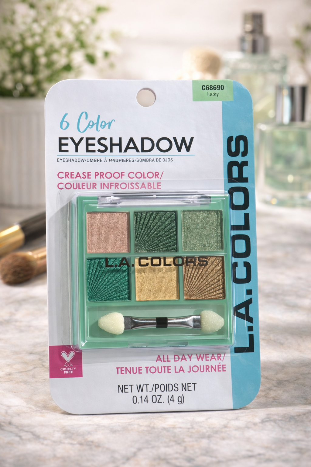L.A. Colors Lucky 6 Color Eyeshadow Palette C68690 Green Gold Shimmer Crease Proof Makeup