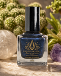 Black Ice Bloom – Handmade Indie Nail Polish, Blackened Blue Shimmer Lacquer with Icy Sparkle, Liquid Krystal Co
