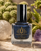 Black Ice Bloom – Handmade Indie Nail Polish, Blackened Blue Shimmer Lacquer with Icy Sparkle, Liquid Krystal Co