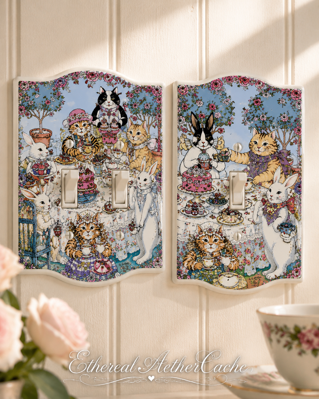 Vintage A. Shaw Cat Rabbit Light Switch & Outlet Cover Plates Set Cottagecore