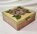 Ornate Floral Enamel Mirrored Jewelry Box Raised Rose Rhinestones Gold Tone Jay Strongwater Style 4"