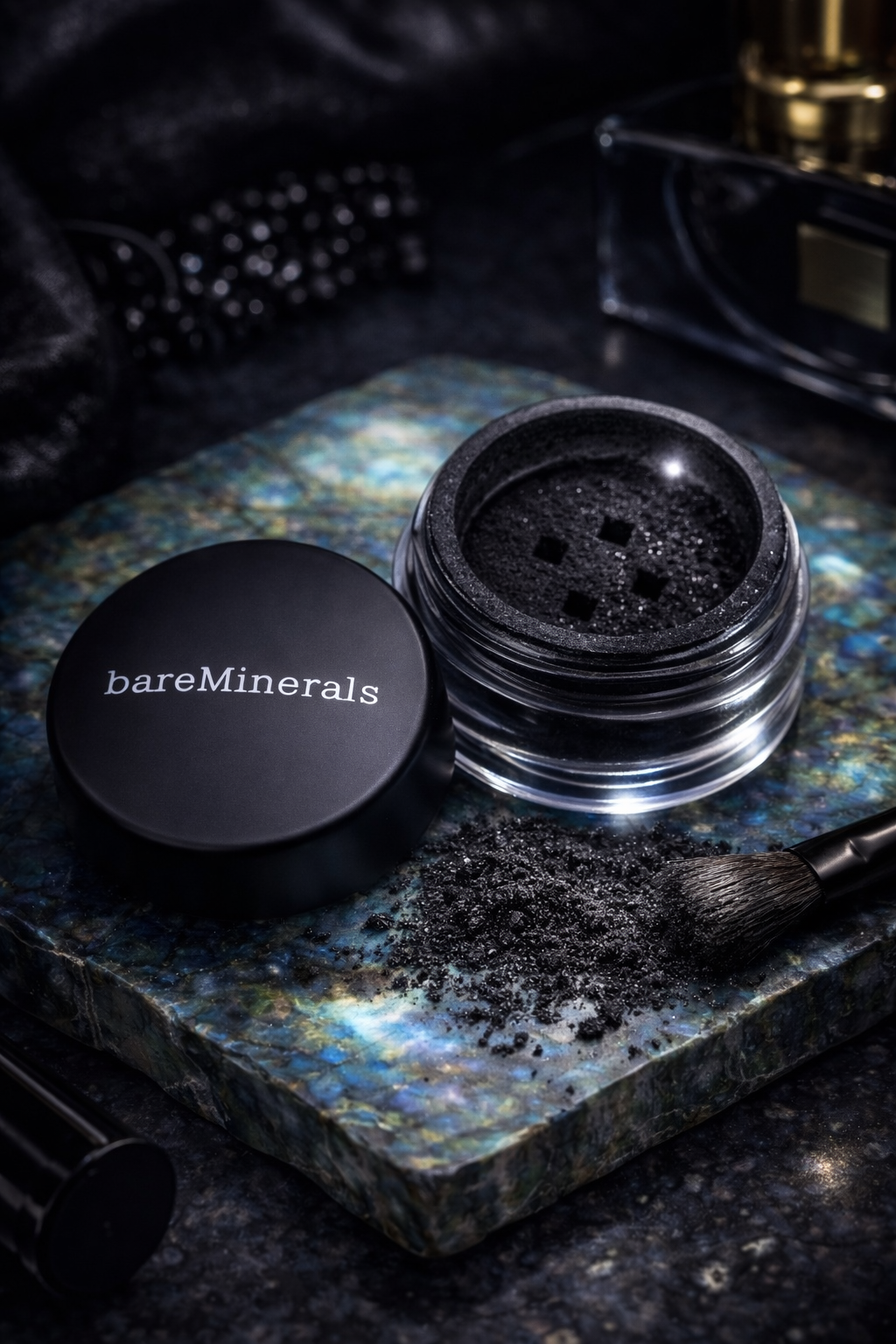 bareMinerals “Black Leather” Liner Shadow Loose Powder Eyeliner 12 mL / 0.4 oz – Soft Shimmer Black