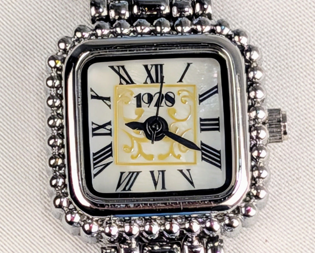 Vintage 1928 Turquoise Style Bracelet Watch Southwestern Beaded Silver Tone
