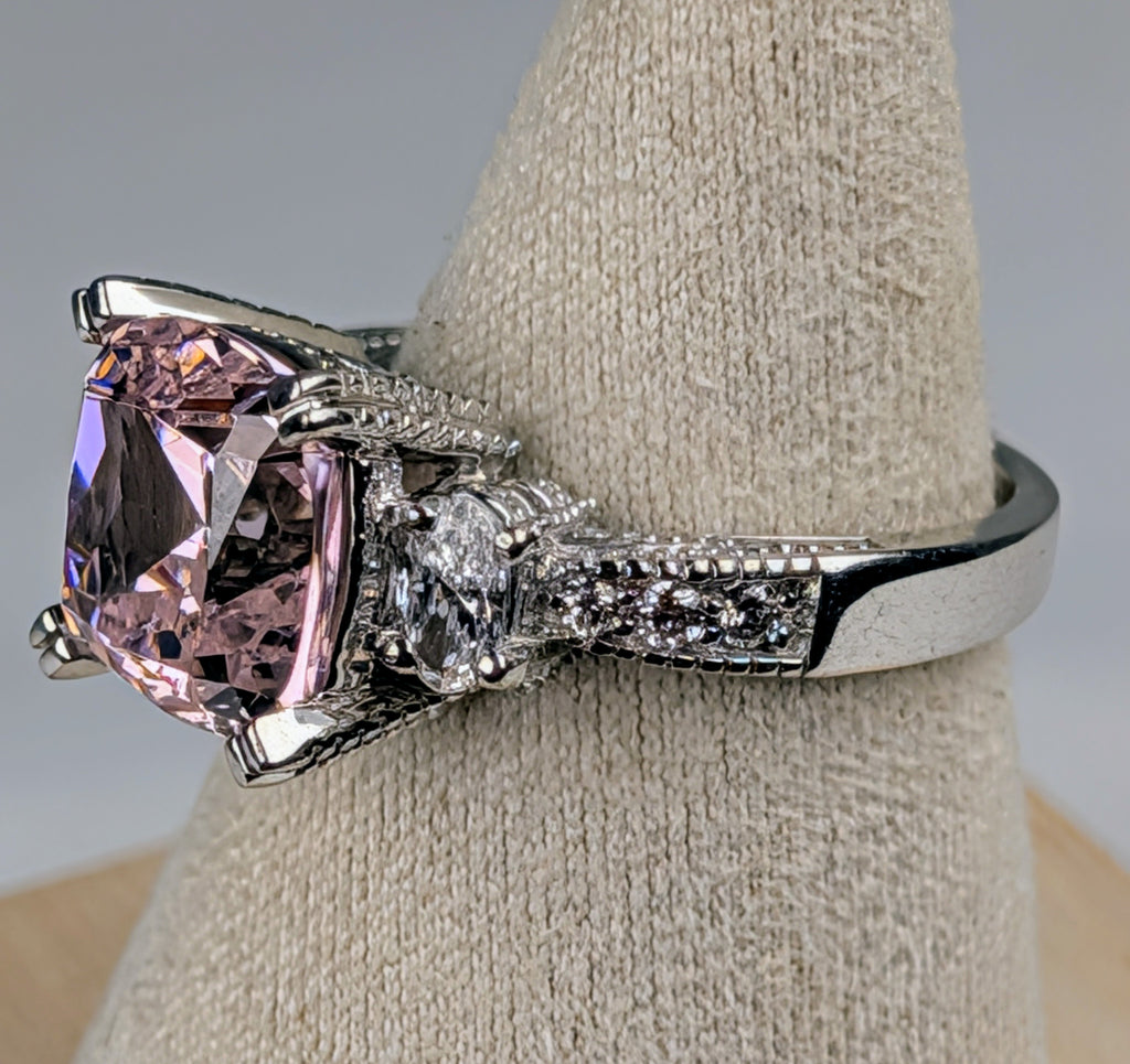 925 Sterling Silver Pink CZ Statement Ring Size 7 Vintage-Inspired Cocktail Ring