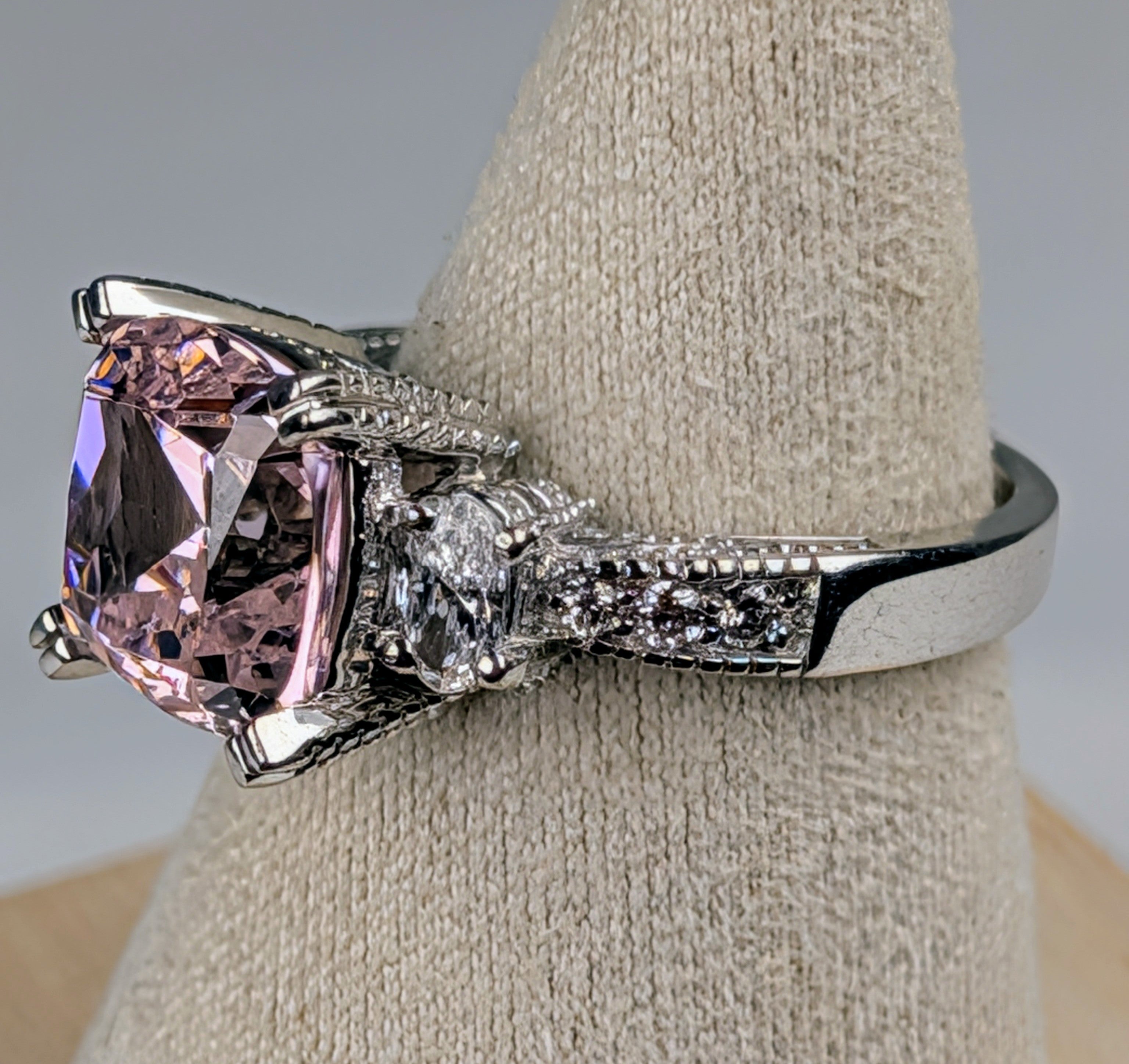 925 Sterling Silver Pink CZ Statement Ring Size 7 Vintage-Inspired Cocktail Ring
