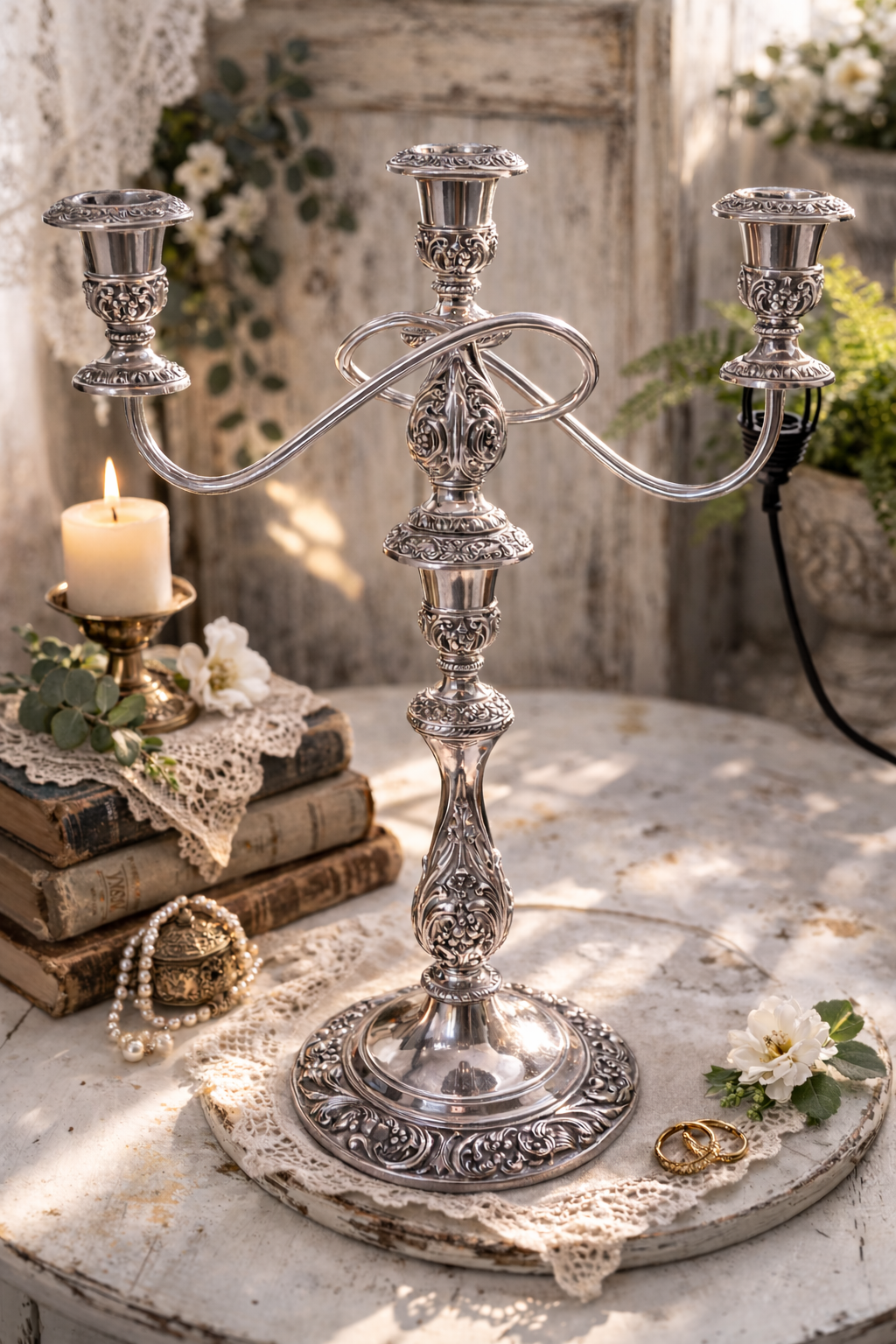 1847 Rogers Bros Silverplate 3-Arm Candelabra – Ornate Vintage Table Centerpiece