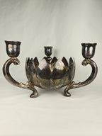 Leonard Silver Plate Lotus Candle Holder Centerpiece | Vintage Triple Arm Candelabra Bowl