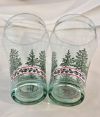 Vintage Coca-Cola Christmas Holiday Glasses Set of 2 Evergreen Tree Holly Green Base Tumblers