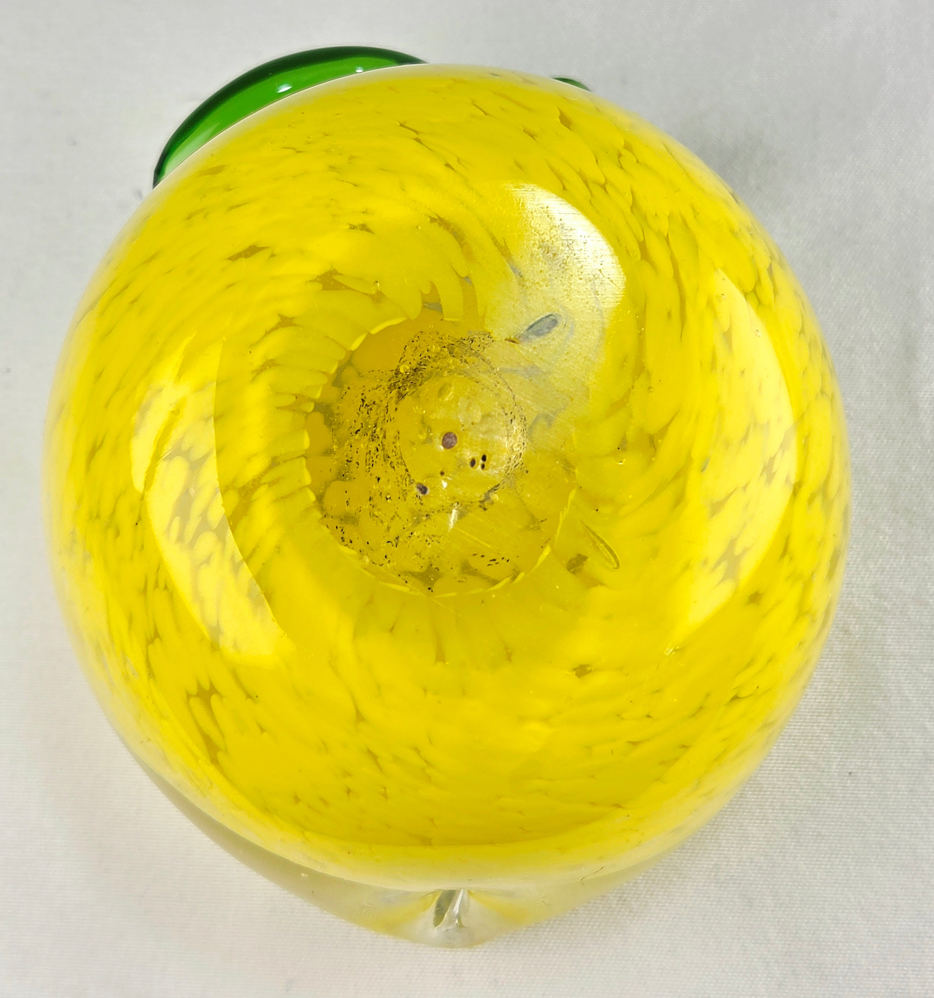 Vintage Hand Blown Art Glass Lemon Paperweight Yellow Green Decorative Fruit Figurine