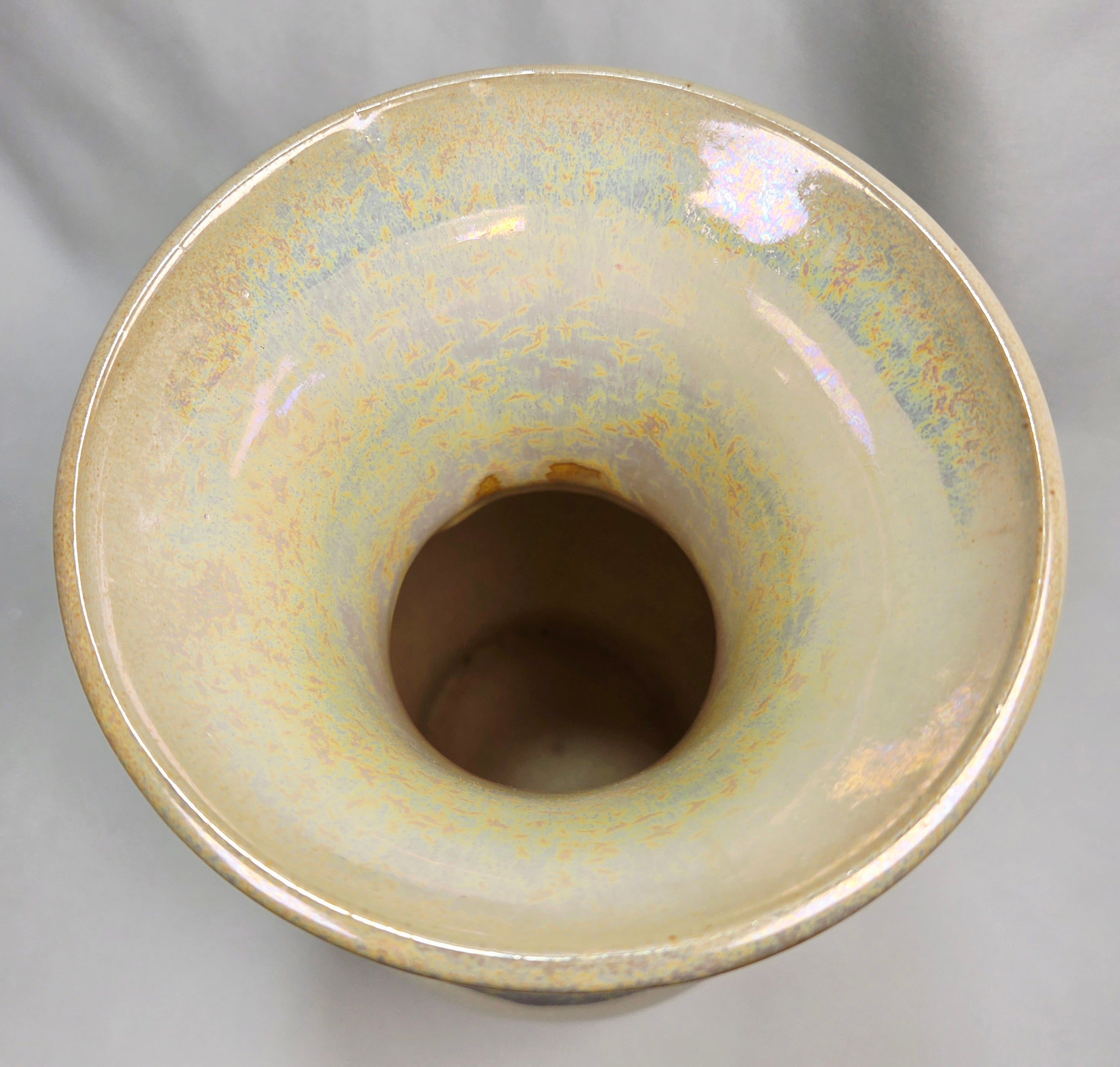 Studio Pottery Iridescent Crackle Luster Art Vase 8.5" Hand Thrown Ceramic Home Decor Accent